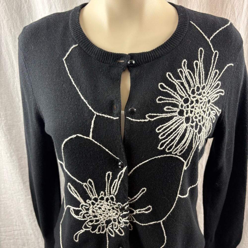 ANTHROPOLOGIE TABITHA Outline Celadine Cardigan Black W/White Fully Lined M - Picture 7 of 10